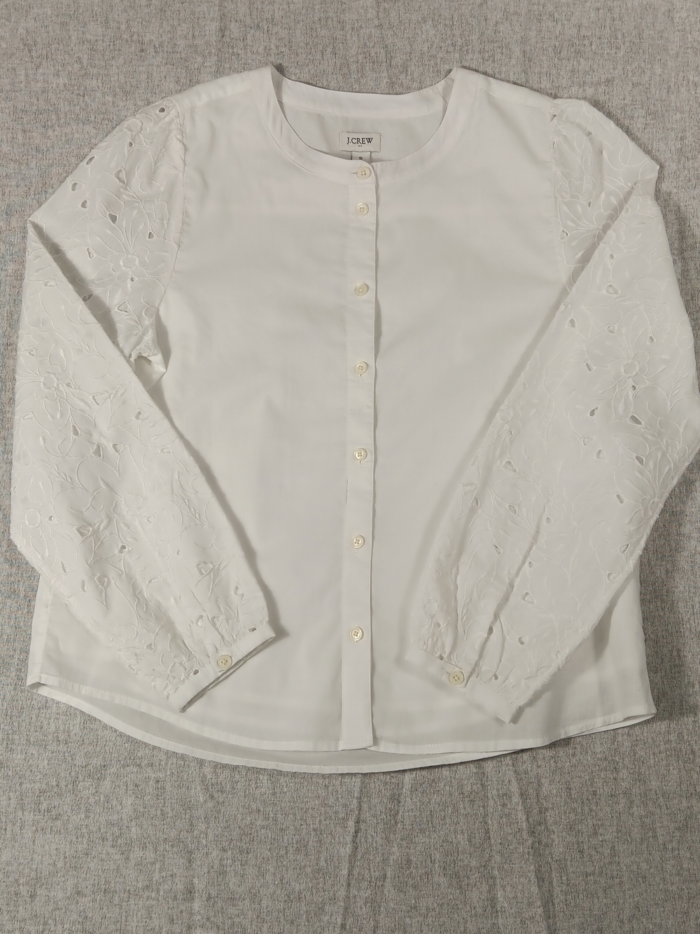 J. Crew White Eyelet Long Sleeve Button-Front Blouse Size S